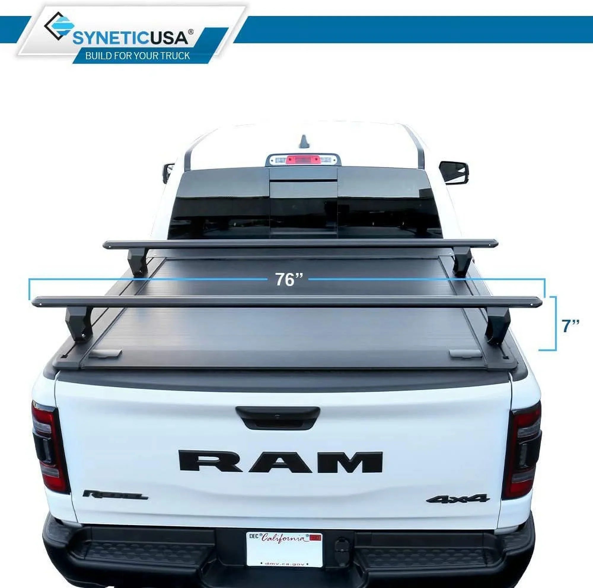 Off Black Shield Matte Cross with (67.4”) 1500 Moistureproof Low Retractable Tonneau Aluminum Bed Profile 2019-2022 Ram Road Syneticusa Bars 5'7" Fits Hard