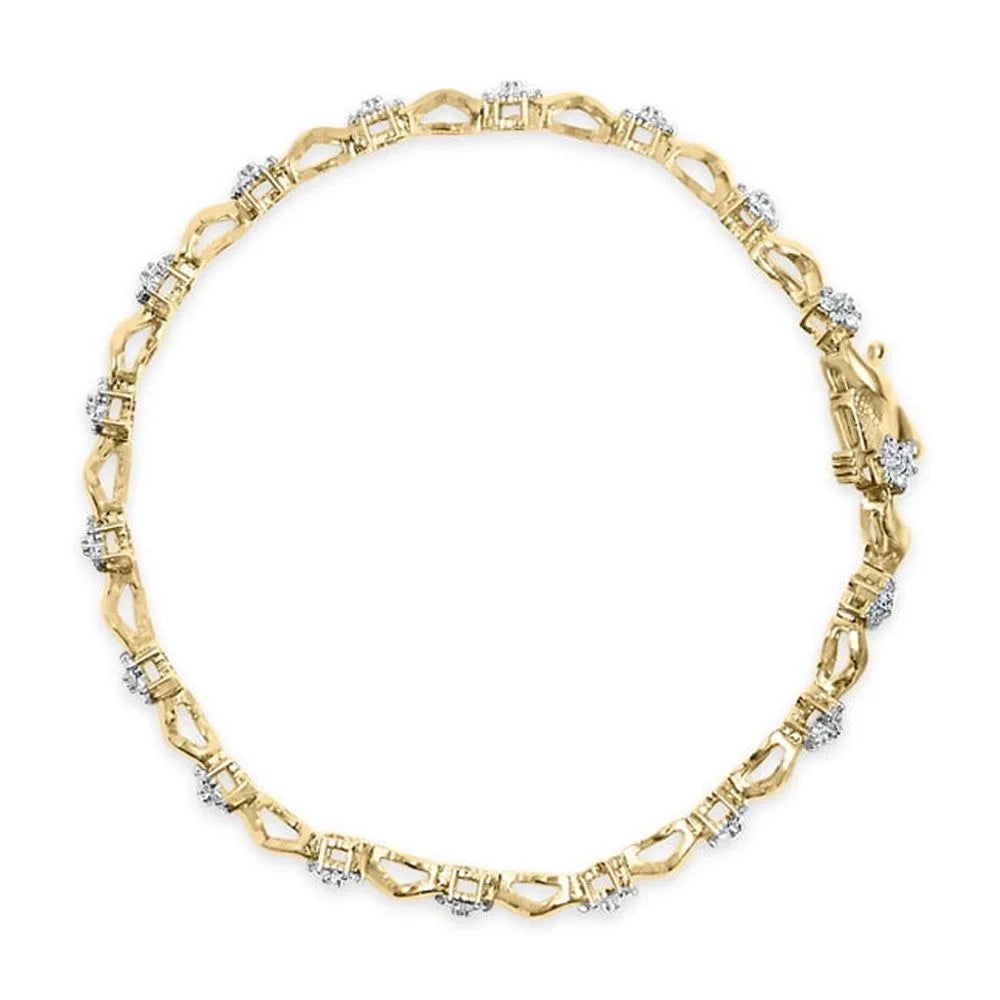1.00 Clasp Cut Yellow S-Link Floral Clarity) Diamond Womens 7.50" Gold (I-J of 10k Color, Round Brilliance Cttw Prong Bracelet Box Haus I2-I3