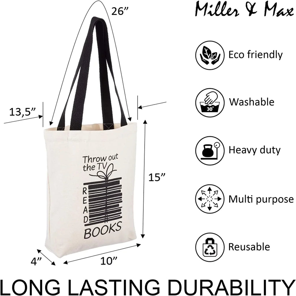 School, oz & Black Picnic Canvas Books Max Inner 12 Bag Multi-functional - Men, Tote Design Miller Durable Print An Cotton Bags With Canvas Pocket, Office, Women Reusable Fun Cute For For Handles 100%
