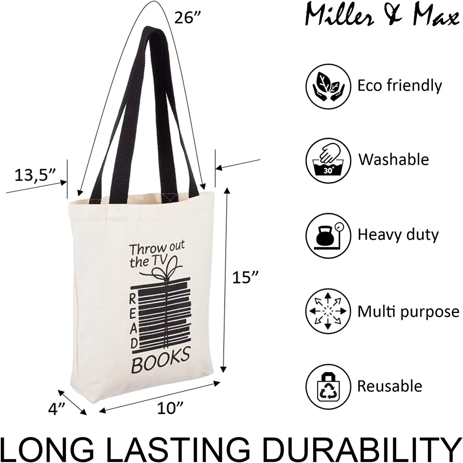 School, oz & Black Picnic Canvas Books Max Inner 12 Bag Multi-functional - Men, Tote Design Miller Durable Print An Cotton Bags With Canvas Pocket, Office, Women Reusable Fun Cute For For Handles 100%
