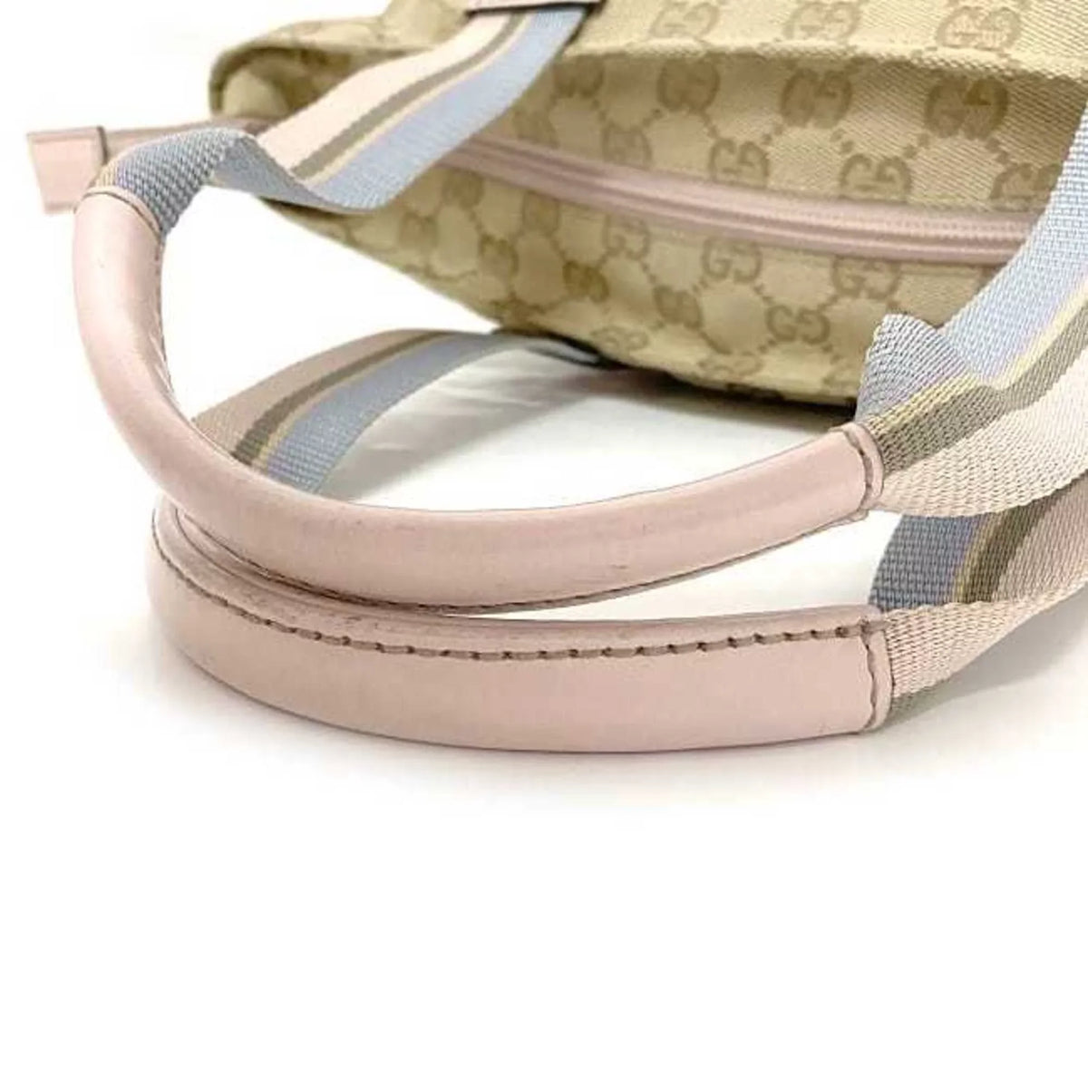 GG Beige Leather Handbag (Good) Women's Pink Blue Tote Bag Pastel Pre-Owned Canvas 131228