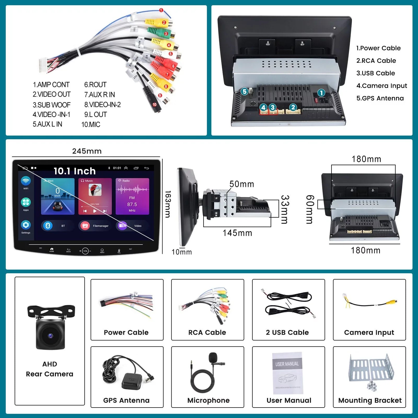 10.1'' Single Android 11 ,with Carplay Wireless Podofo Screen Apple Radio Cable Car Microphone&Backup 1 Camera Audio Bluetooth Touch Auto 2+32G Stereo Android