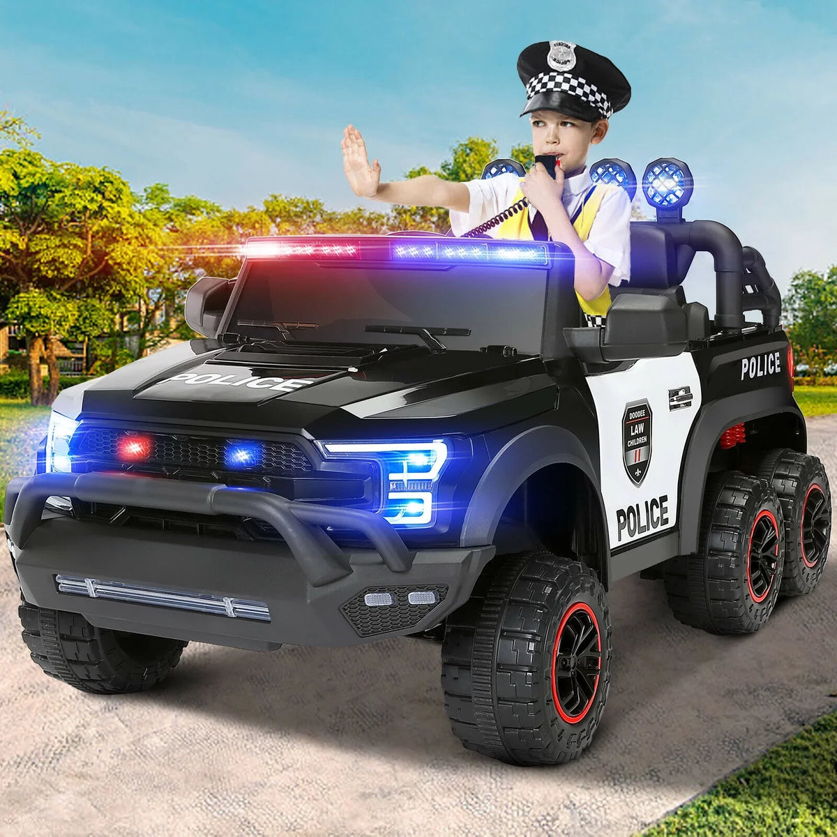 6 with Remote JOYLDIAS Car (Black) Control on Ride Kids Toy Police 12V Wheels