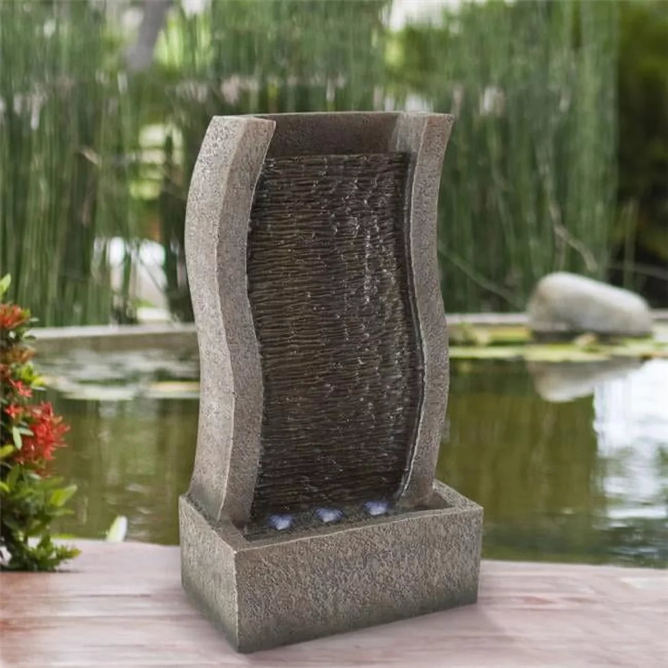 Moisturefall Moisture With Lights-Outdoor Standing Decorative Stone Fountain-Polyresin Wall