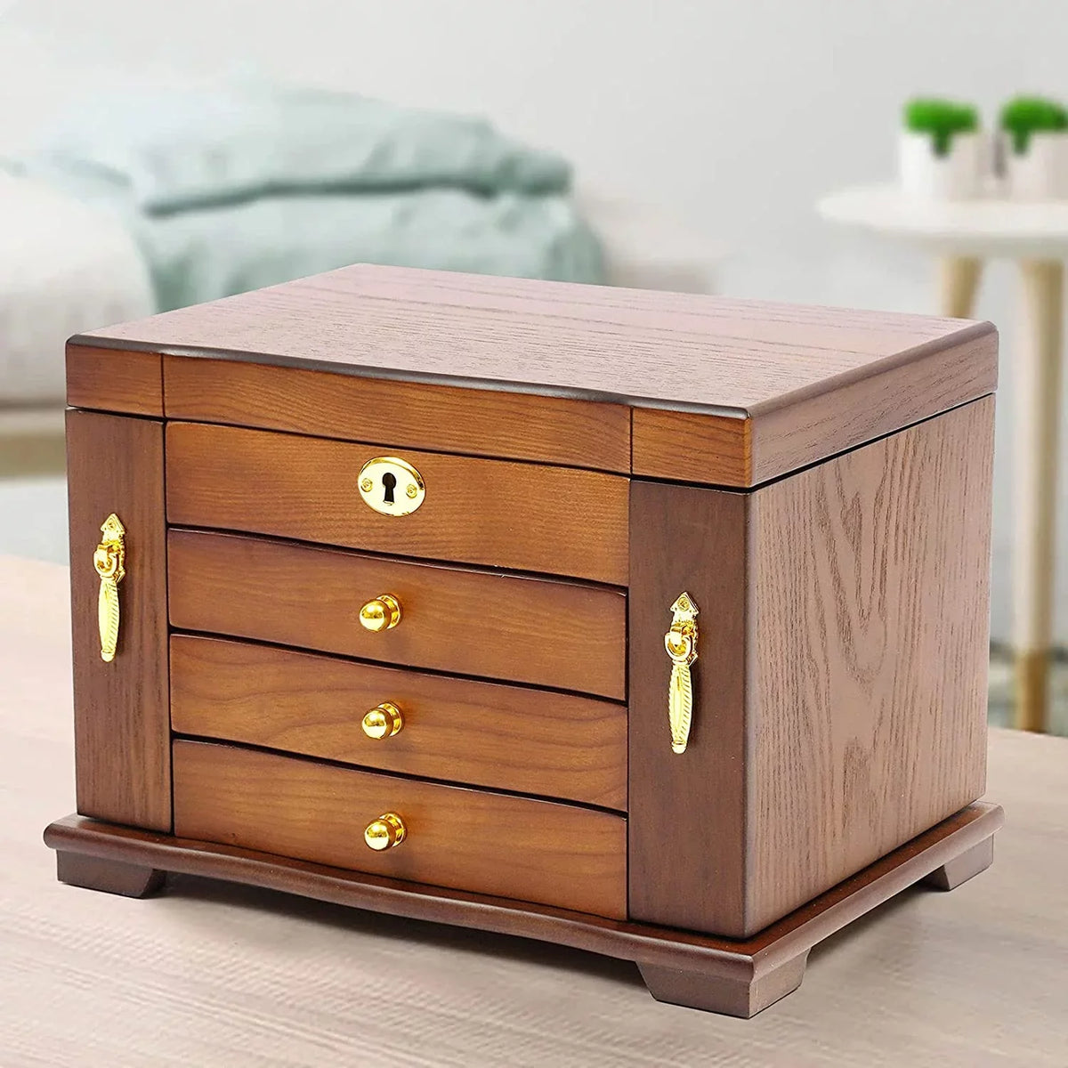 2 Gemstone Case Swing-out W/ 4 Drawers and Storage Case layers Display Wooden Cabinets MONIPA 4 Jewelry