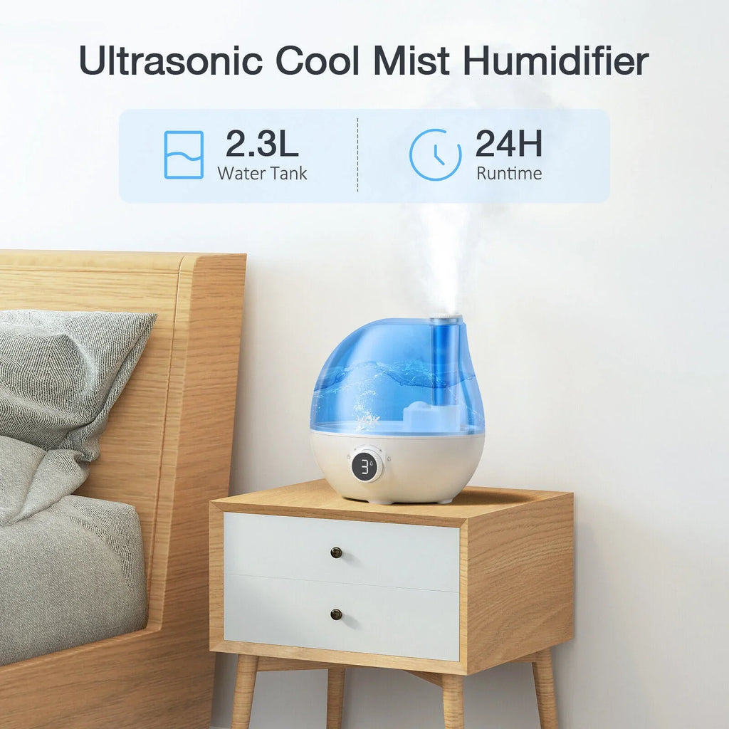 for Rotation 24 Indoor Run 360° Bedroom, Mist Auto VCK Large 2.3L 3 Time, Air Shut-Off, Room Home Ultrasonic Hours for Humidifiers Use Nozzle Baby Humidifier, Nursery, Cool Levels, Mist Quiet Plants,