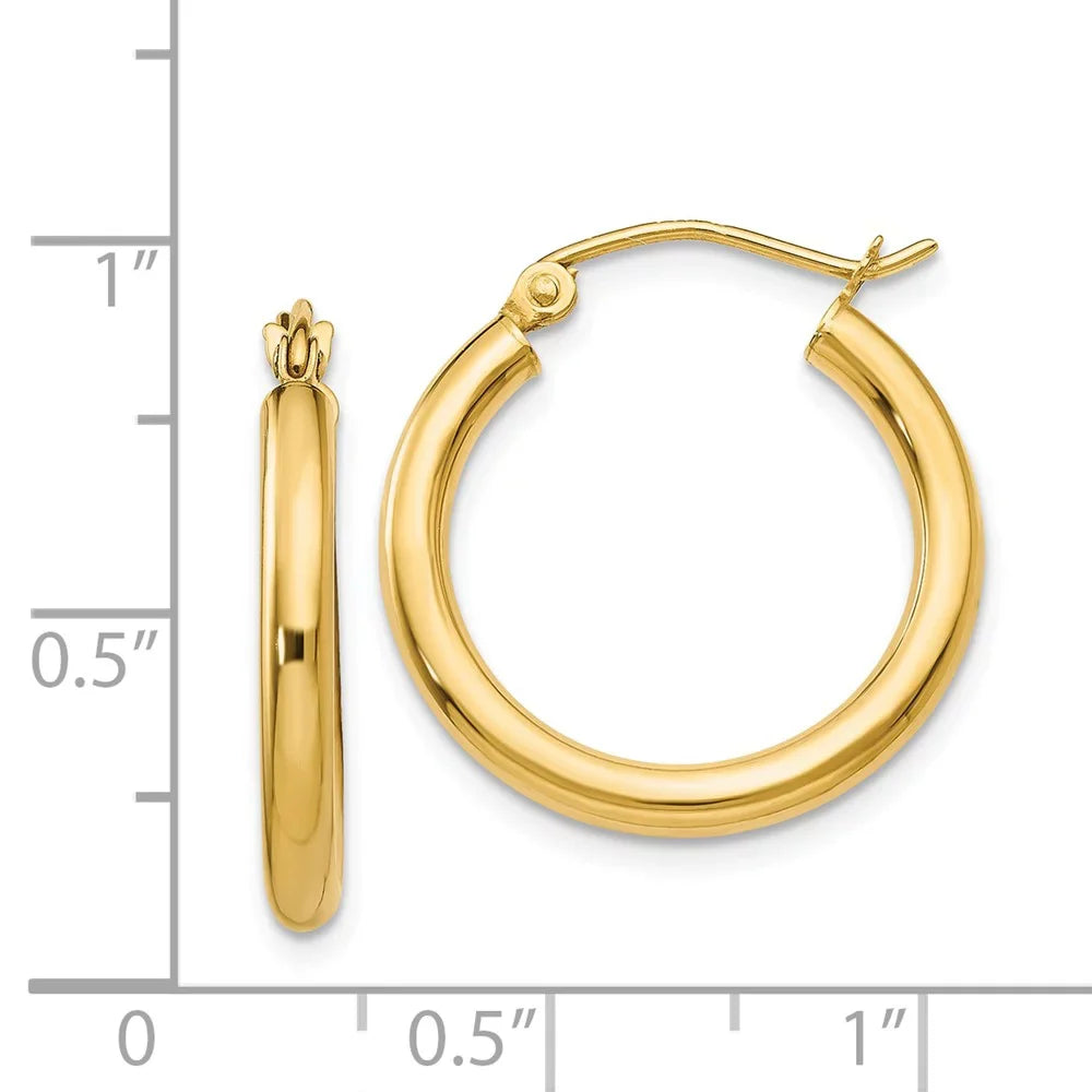 and Gold 14kt Earrings; Yellow for Teens; Tube Adults Real for Women 2.5mm Men Polished and Hoop