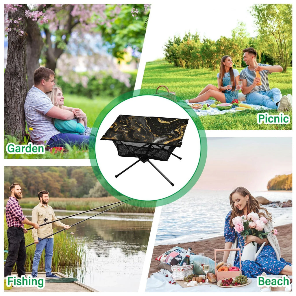 Picnic Storage Gold Beach Travel Folding for Bag Marble Black Fishing Table Camping with Compact Table Table Outdoor and Portable Luxury
