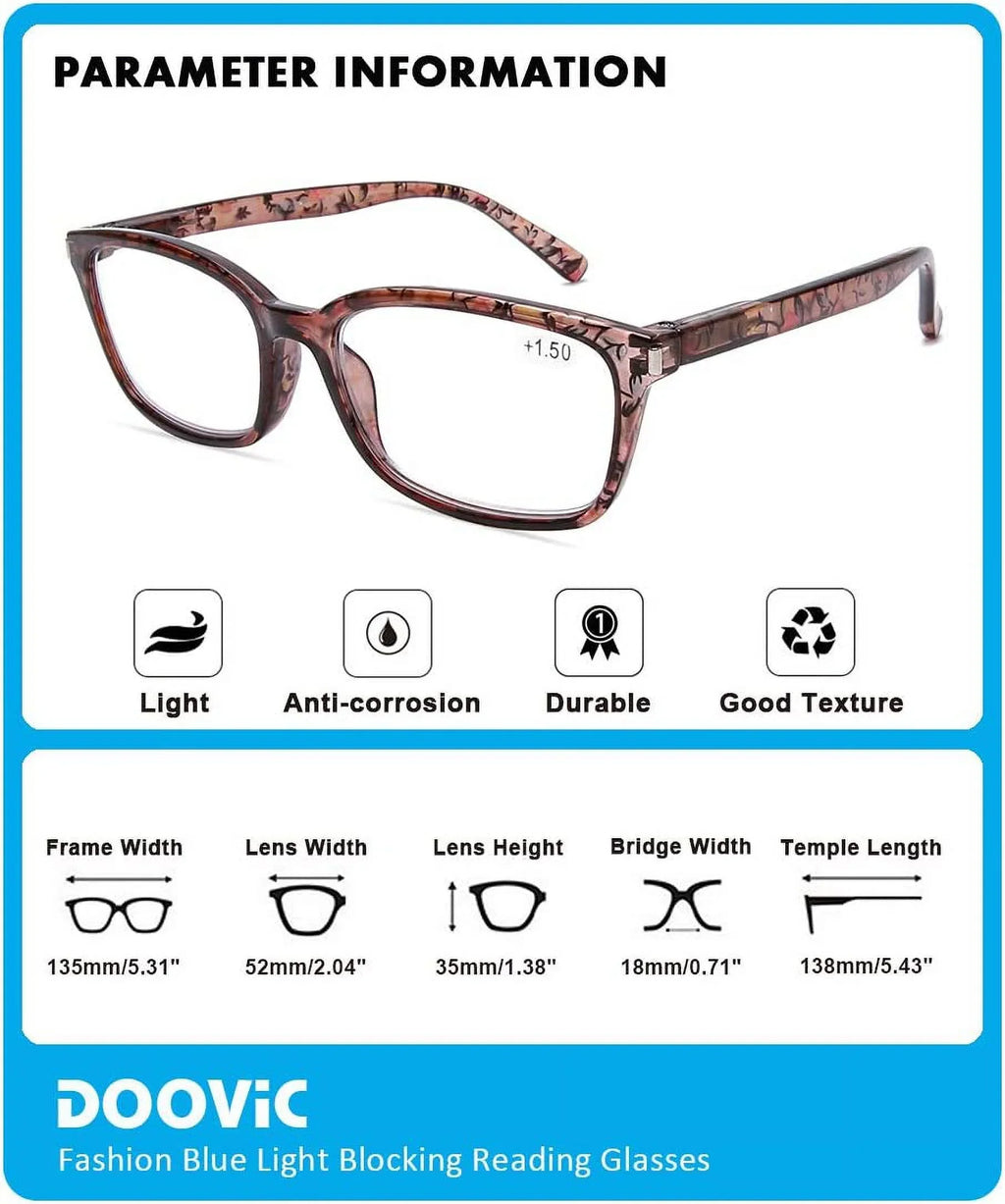 Reading Spring Women 1.25 Stylish Anti Strength Blocking Computer Hinge Light Glasses for Blue Eyestrain Readers Pack 4 DOOViC