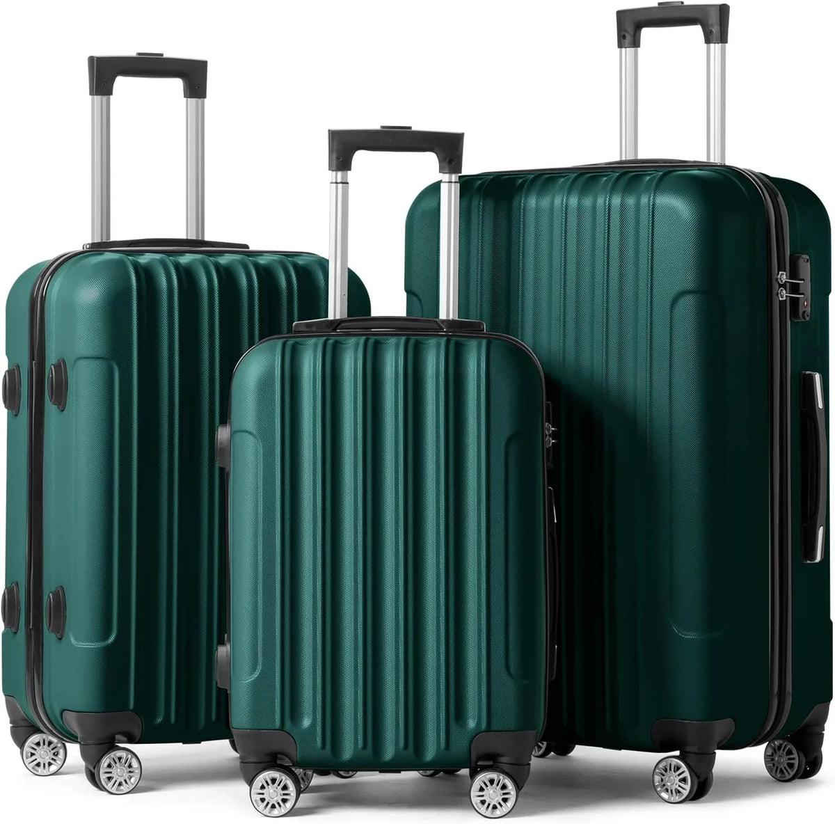 Luggage Hardside Suitcase ABS 3 & Spinner for with on Dark Sets Wheels Lightweight Business Green TSA Portable of Set lock, Travel - Luggages (20/24/28) Carry