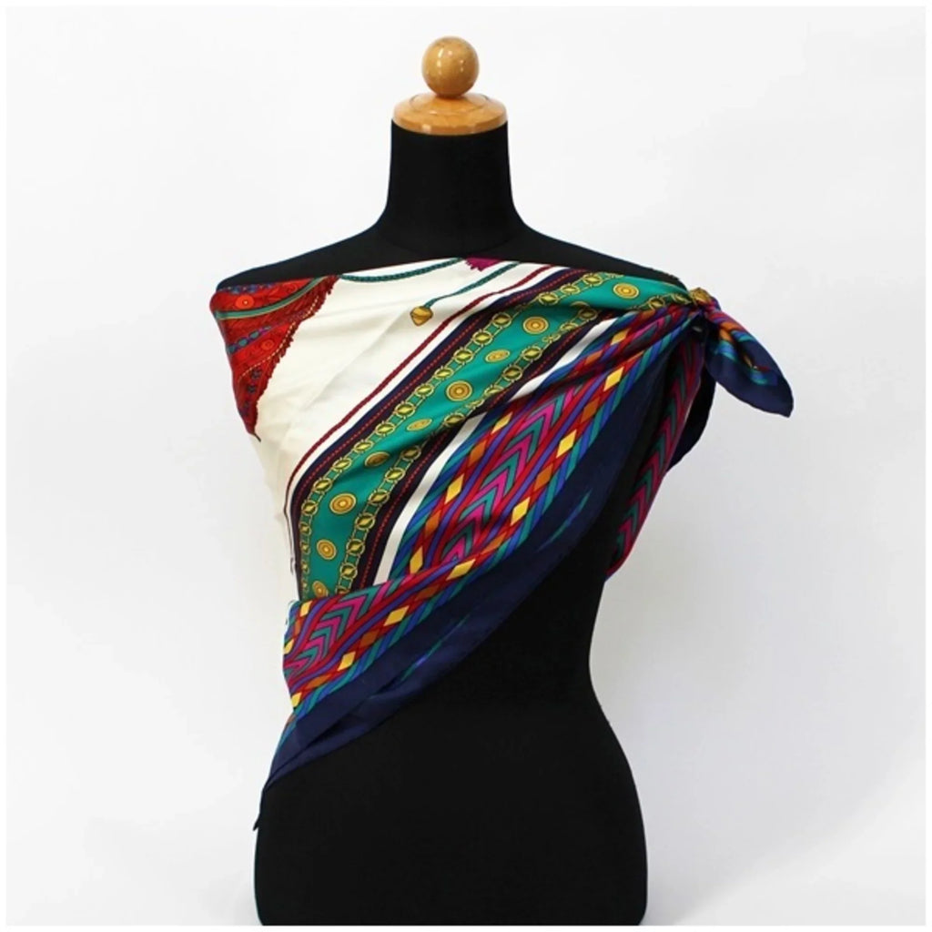 Scarf (Good) Navy Celine x Pre-Owned Silk | Muffler White Ladies
