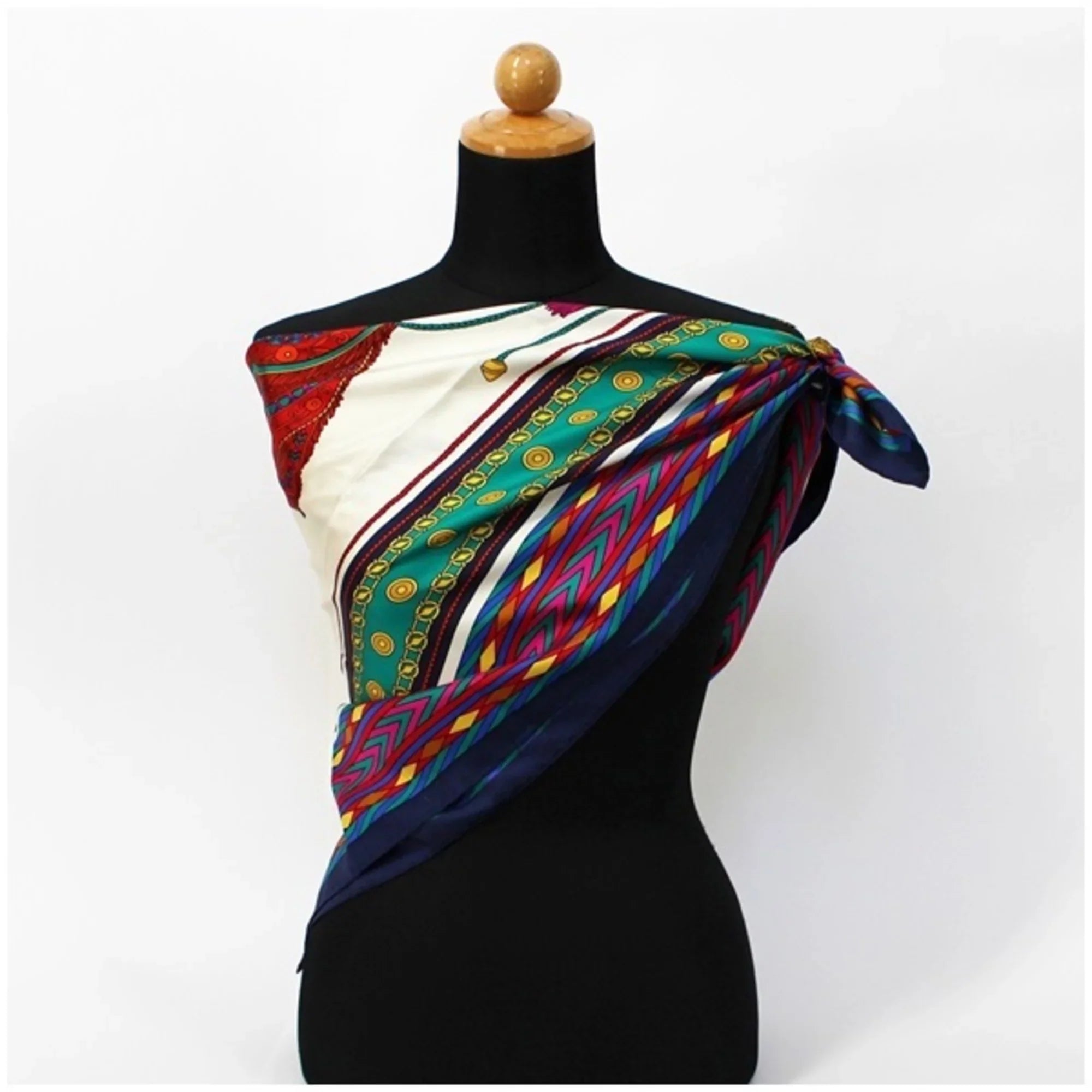 Scarf (Good) Navy Celine x Pre-Owned Silk | Muffler White Ladies