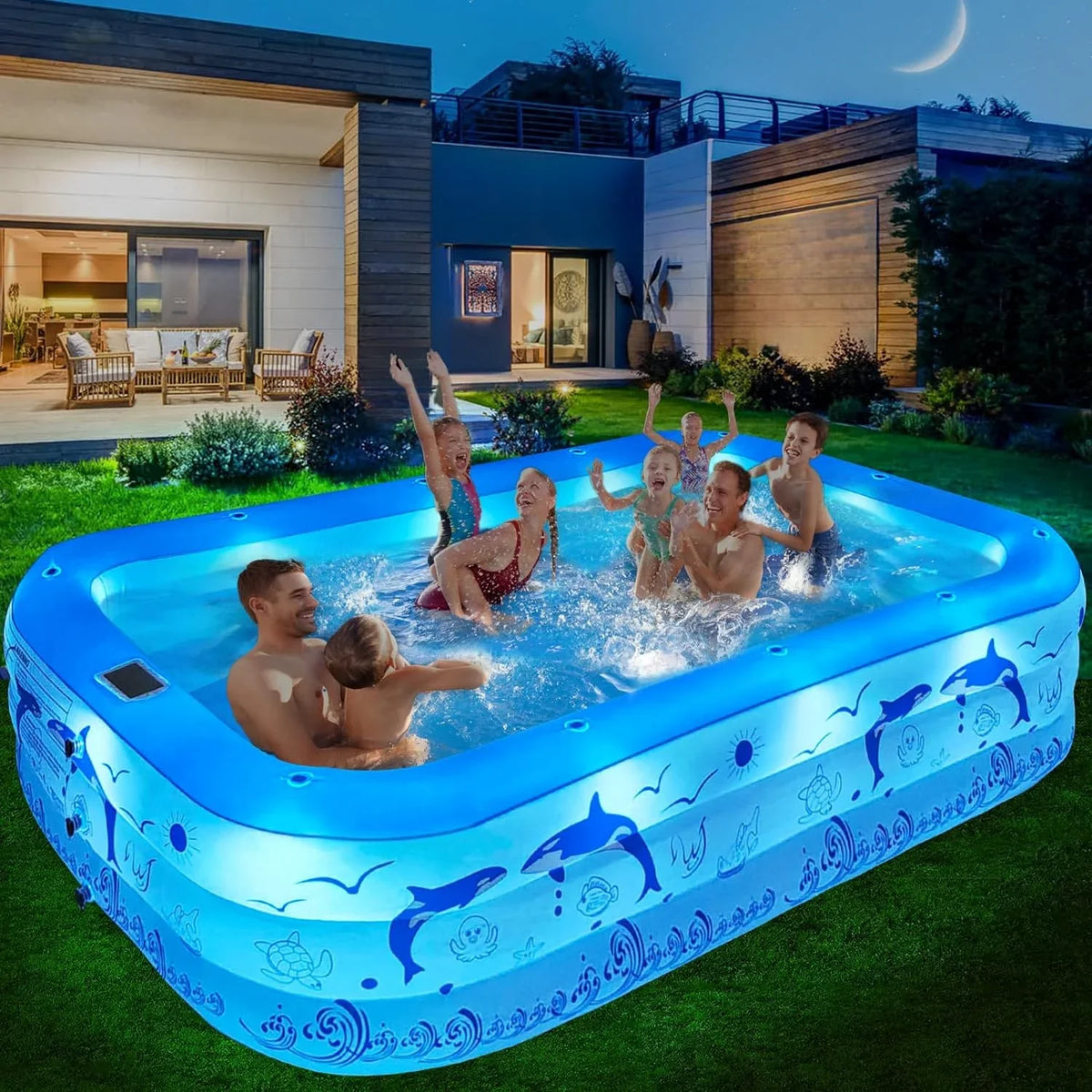 Swimming up Blow Large Kiddle Powered, for Pool, 105"x65"x25''Oversized for Pool Family Pool Backyard Pool with 2024 Upgraded Solar Lights, Kids,Adults, Pool Inflatable Thickened Inflatable
