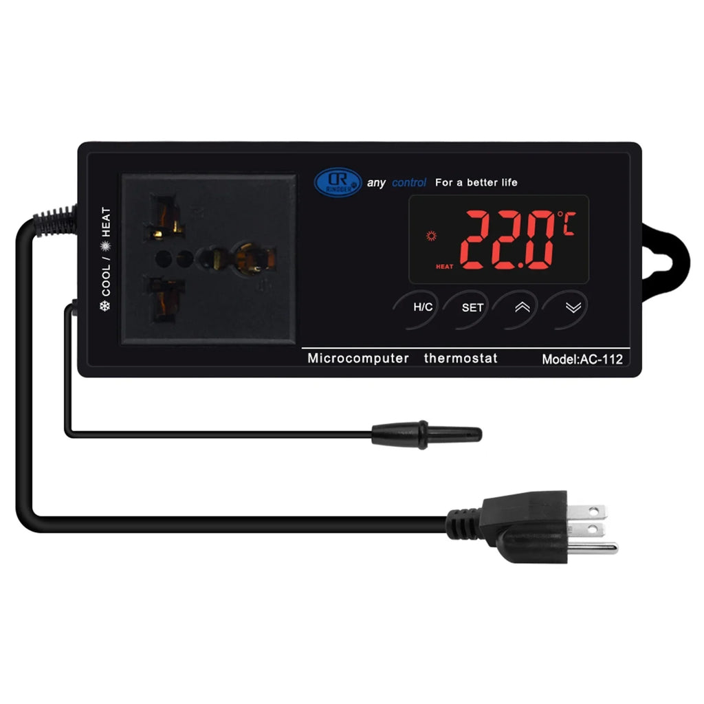 Heating Controller for Brewing Home Digital -40℃~110℃ with Green Thermostat Outlet Reptile Temperature Freezer Mode Cooling Chest Reptiles Incubation Carevas Plug Thermostat Controlled House &