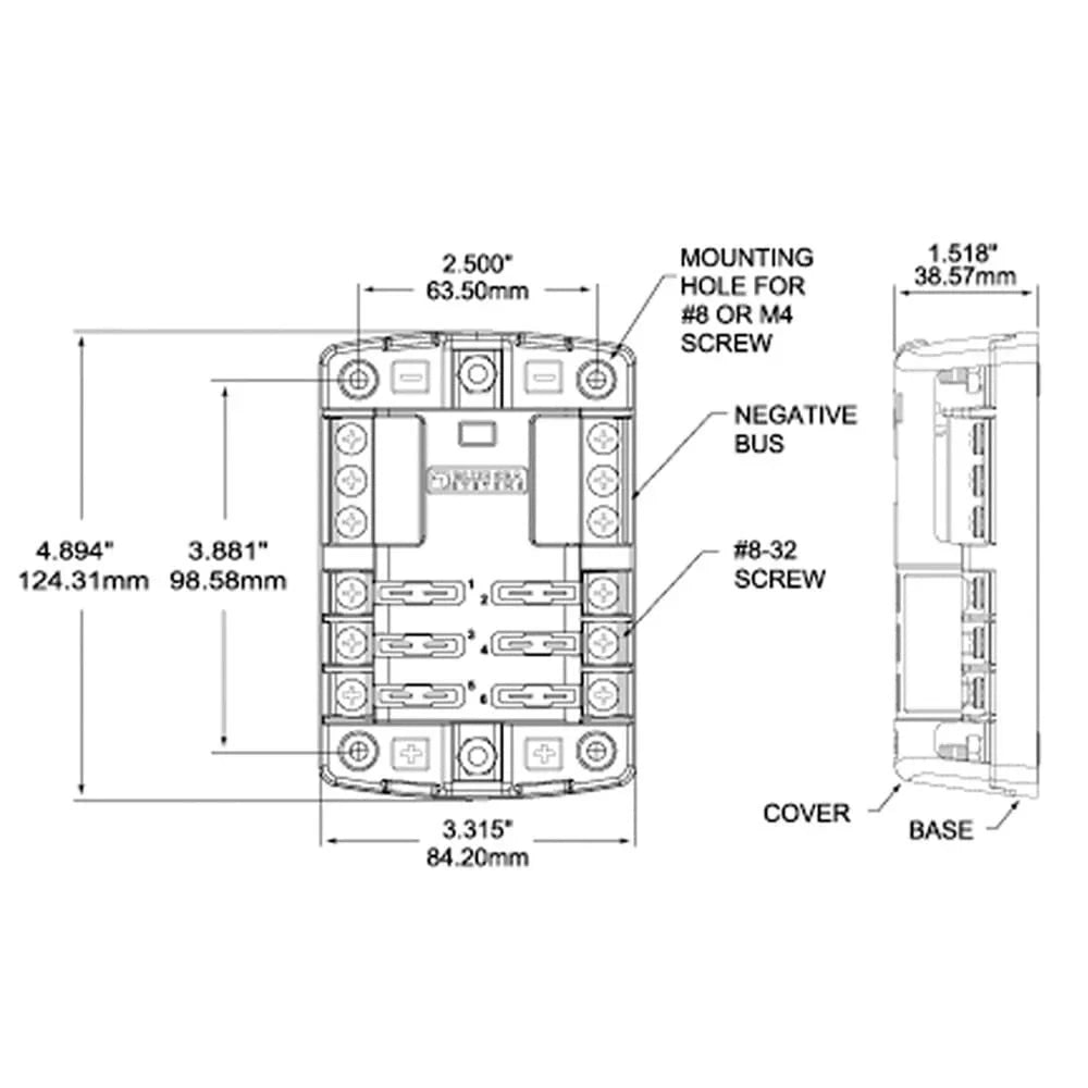 '- Block Bus 5025 Systems Cover Circuits with ST Blue and Negative 6 Blade Sea Fuse