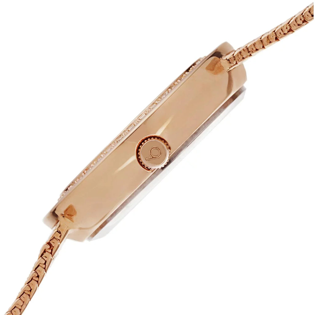 Bracelet Gold Watch Quartz Swiss Gold BUR097RG Pink Mother Crystal Accented Rose with Dial Pearl of Women's Rose and