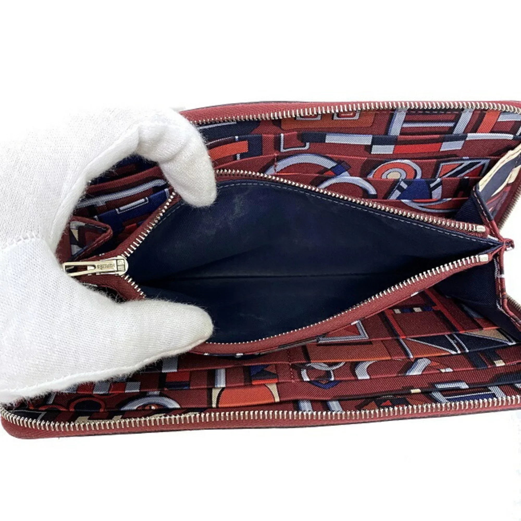 Round Azap Glenat Wallet Hermes Leather Long In (Good) Pre-Owned Rouge Bordeaux Epson Ladies Silk