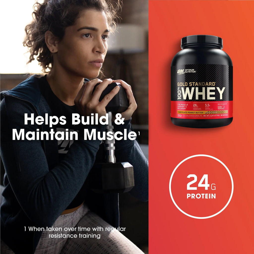 Chocolate Whey Gold Servings Standard Powder, Peanut 100% 5 Butter, lb, Nutrition, Optimum Protein 68