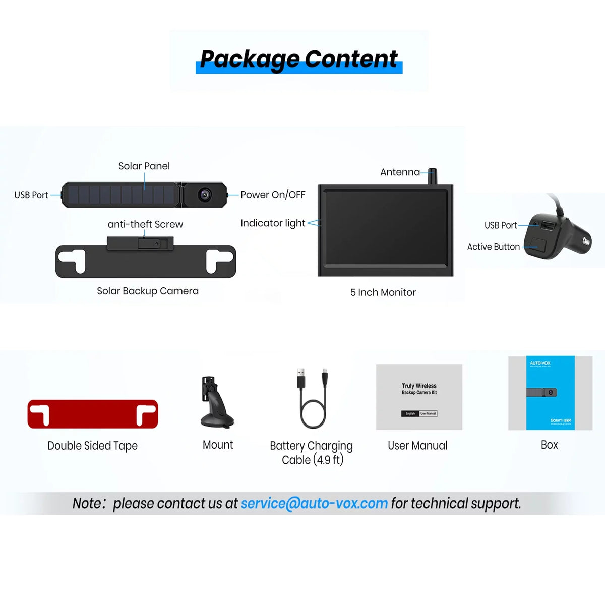 Solar for Reverse Camera Camera, Monitor Digital Highway Backup Observations Trailer RV with System View Camera Auto-Vox Travel Rear CamperVans,Trucks Wireless