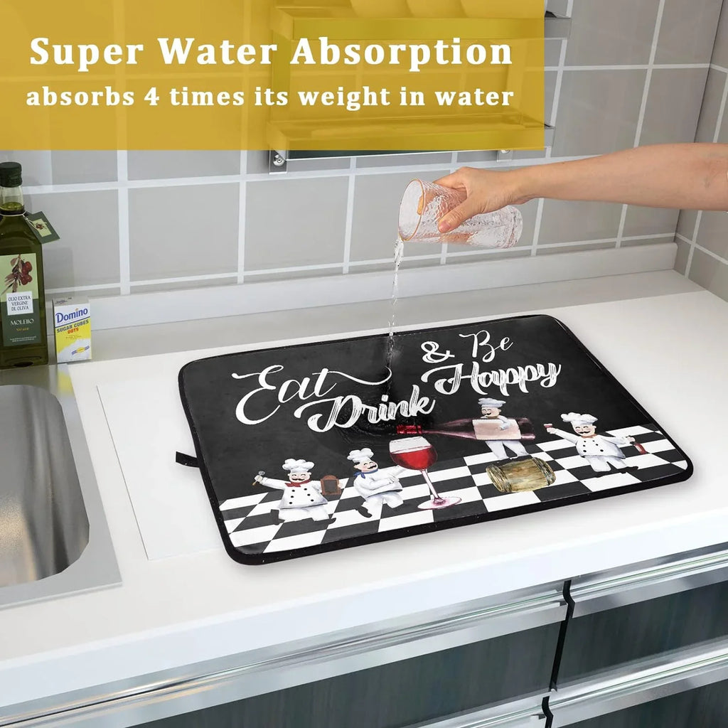 Dish Wine White Cook Kitchen Fatigue Chef Plaid Pasta Red Drainer Black Bistro Mats Dish Buffalo Anti Italian Pad Glass Drying Wellsay Dishes 18x24 Fat Chubby Mat Decor Check Plump Drainer Mat Rack