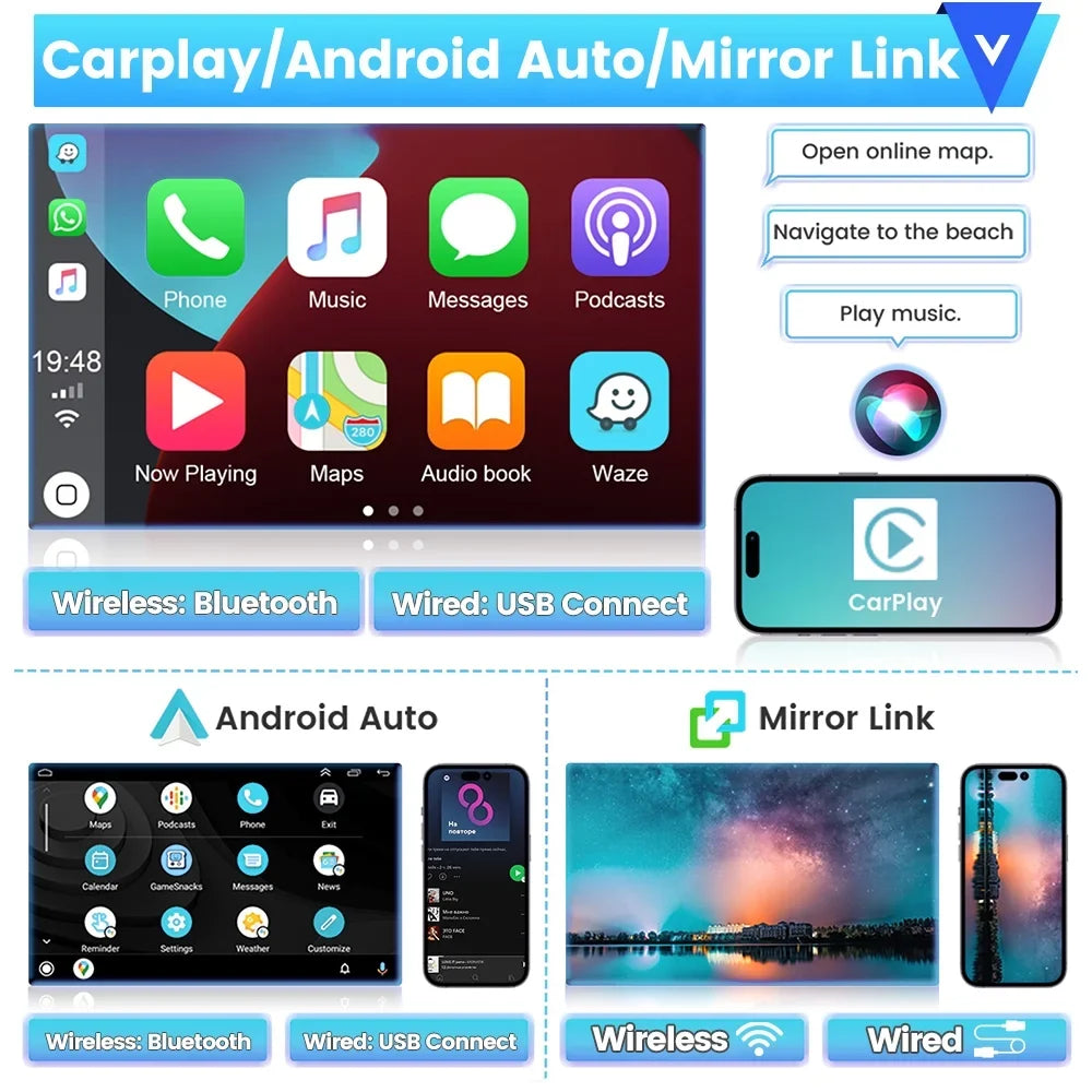 Bluetooth Camera Escape/ AHD GPS Backup Android Kuga/Mazda Wireless Touchscreen FM Tribu WIFI Android 2007-2012 Stereo Car 13 Radio Link Hifi, Podofo Carplay 9'' Mirror 2+64G for Auto