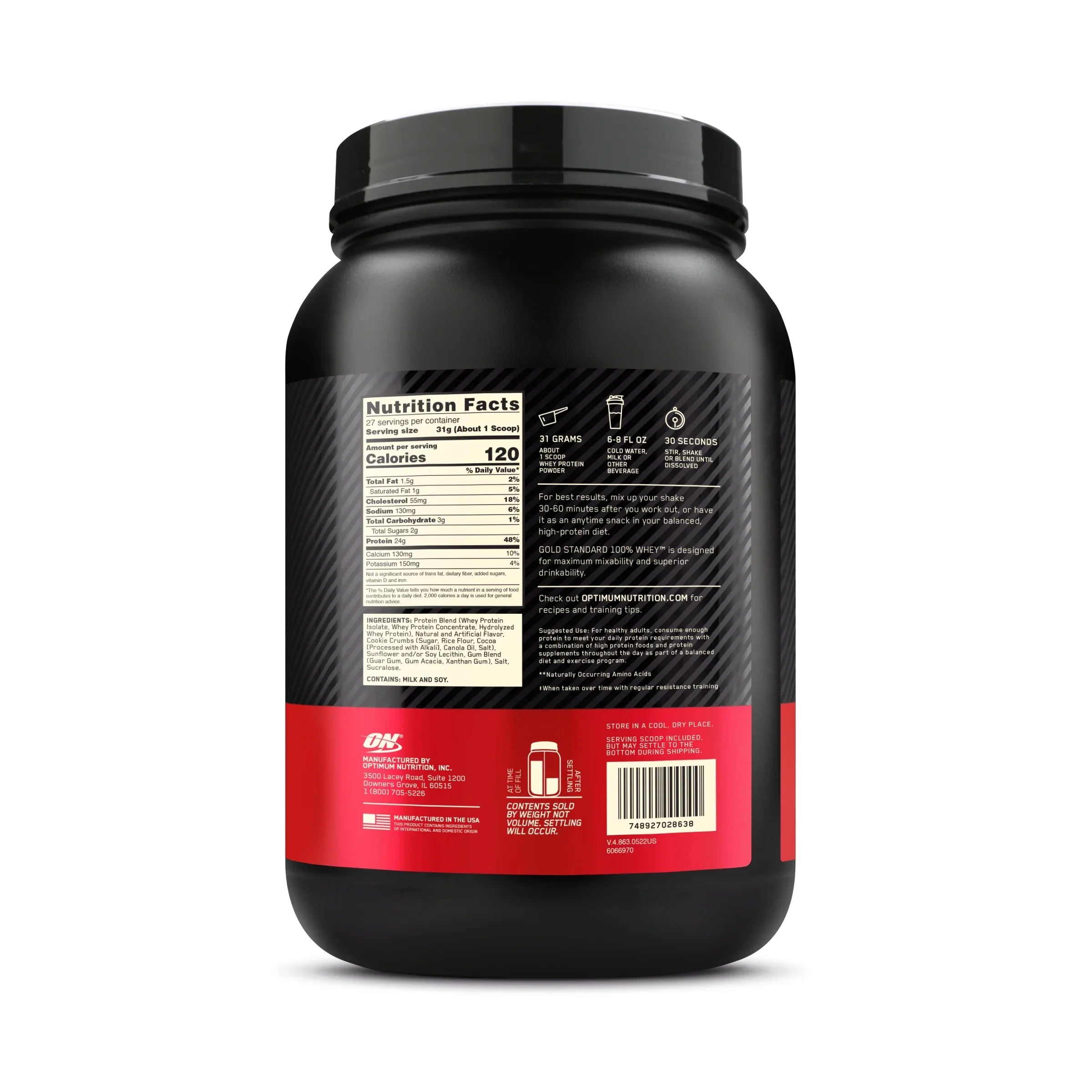 Powder, 24 100% g Optimum Whey Cream, 1.85 lb, Protein & Cookies Gold Protein, Standard Servings Nutrition, 27