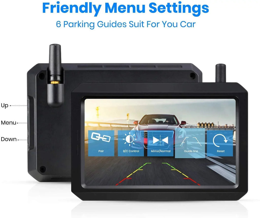 AUTO-VOX 2.4G Truck, Dual Digital Monitors Up Car, Back Camera TFT with for Stable Systems, Channels RV,Camper 5" Trailer View Signal Wireless W7PRO Camera, Rear Cam