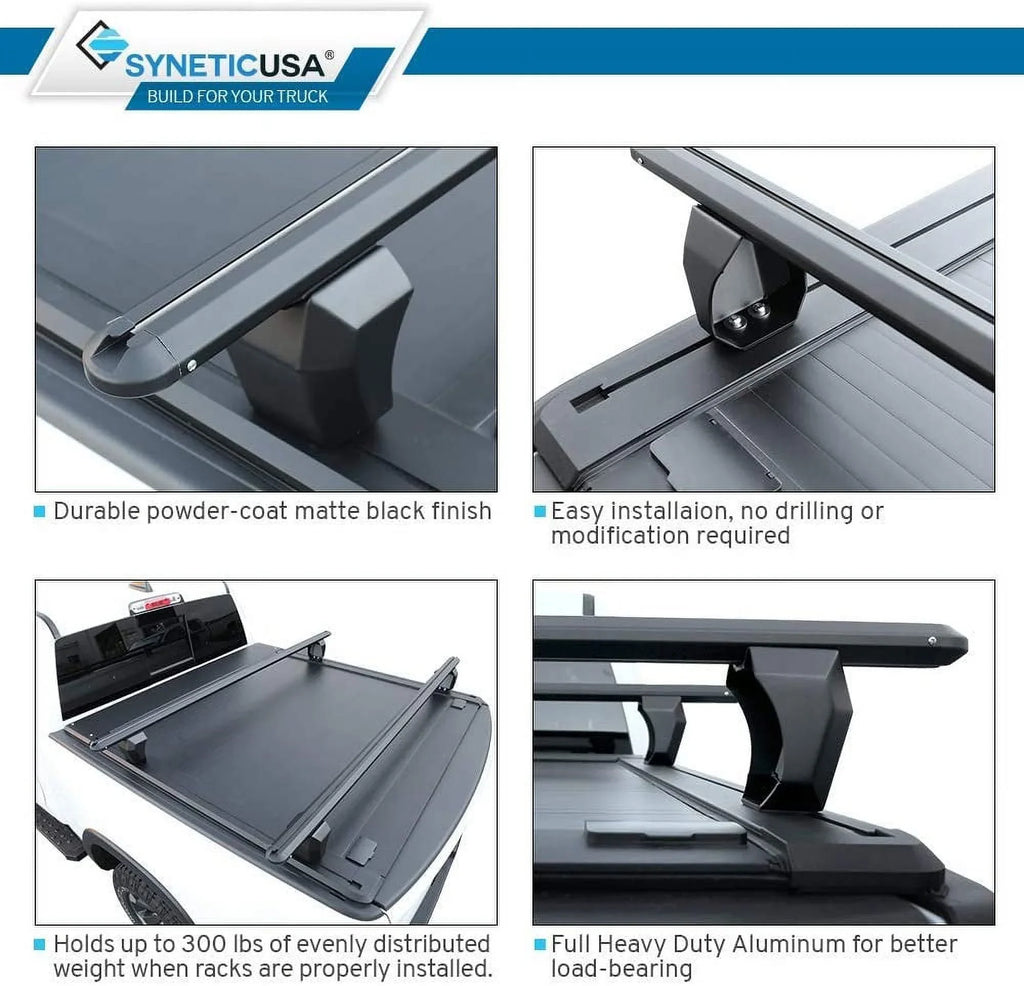 Off Black Shield Matte Cross with (67.4”) 1500 Moistureproof Low Retractable Tonneau Aluminum Bed Profile 2019-2022 Ram Road Syneticusa Bars 5'7" Fits Hard
