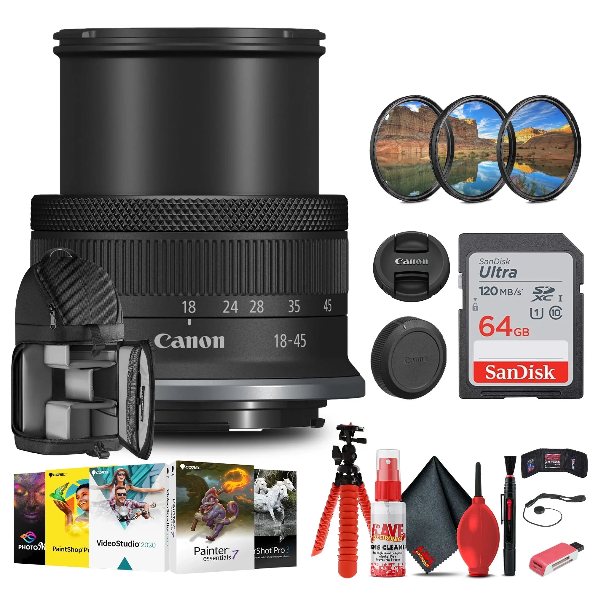 with 64GB Lens Canon -S Card 18-45mm f/4.5-6.3 + More