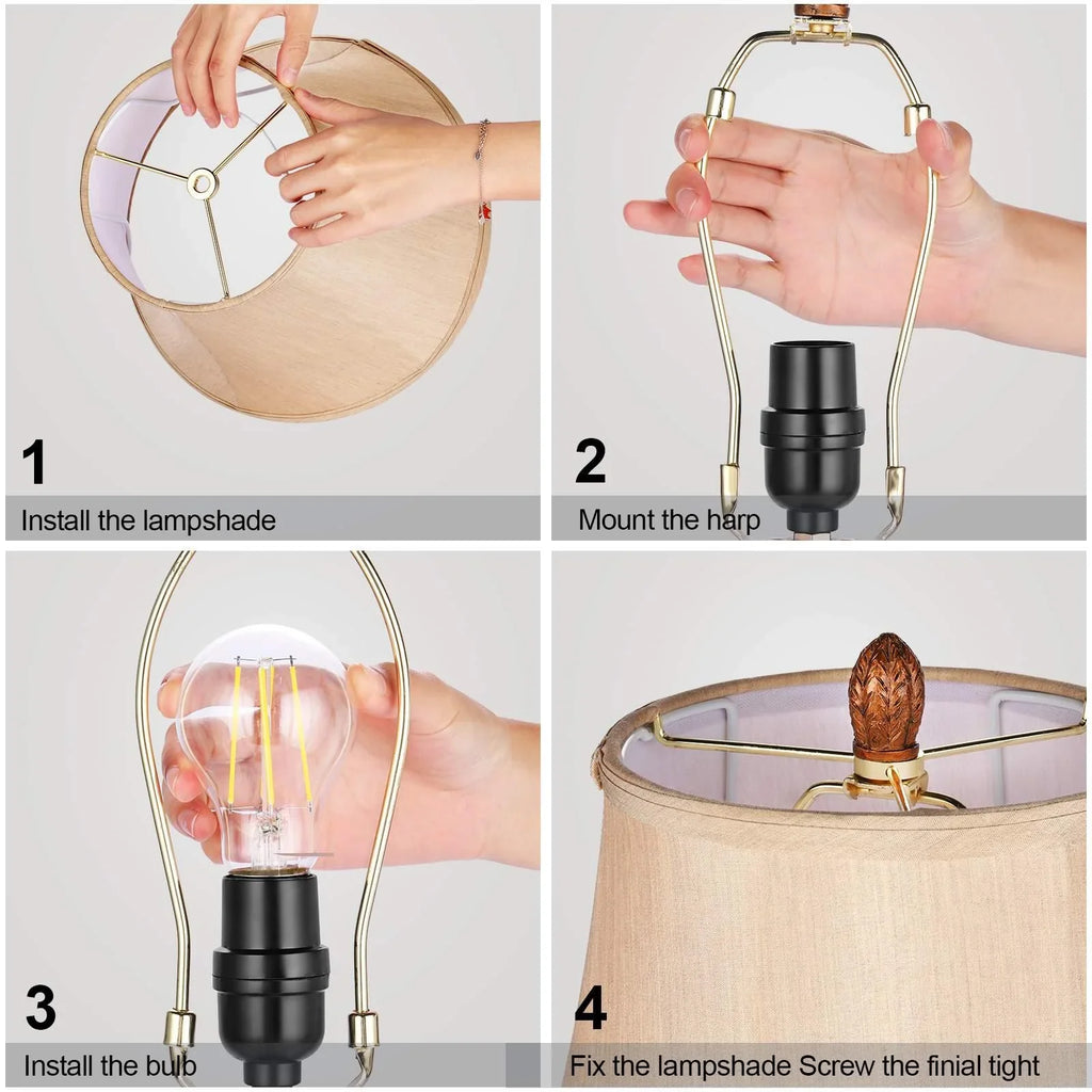 Control Lamp Traditional of Bulbs 2 Bedside 2 Table Dimmable Bedroom Port 4 Nightstand with Lamps, Set Free Sets Lamp 3-Way Nictiv Wooden Lamp with Touch