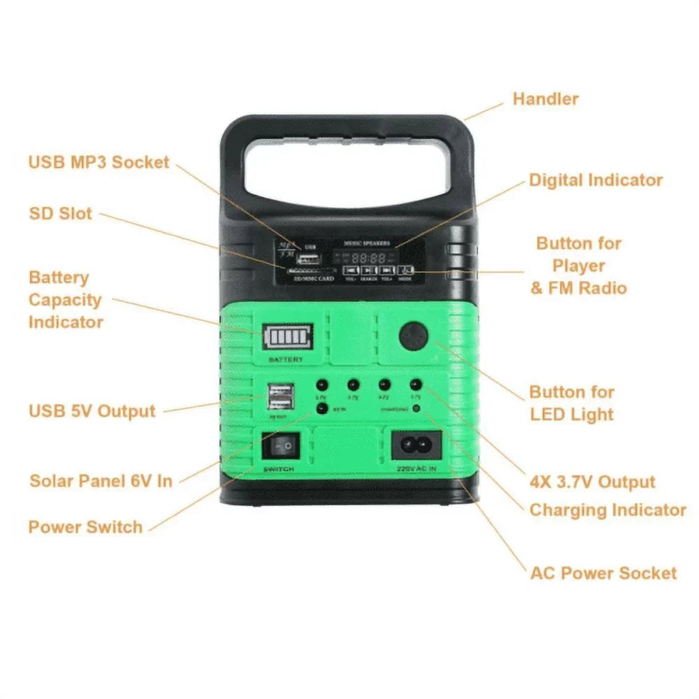 Flashlights, Panel, USB Camp Back-up Power Battery Solar exterior System Portable and Generator Lamps Solar 10W Charger with Home with Station Emergency Electric Power