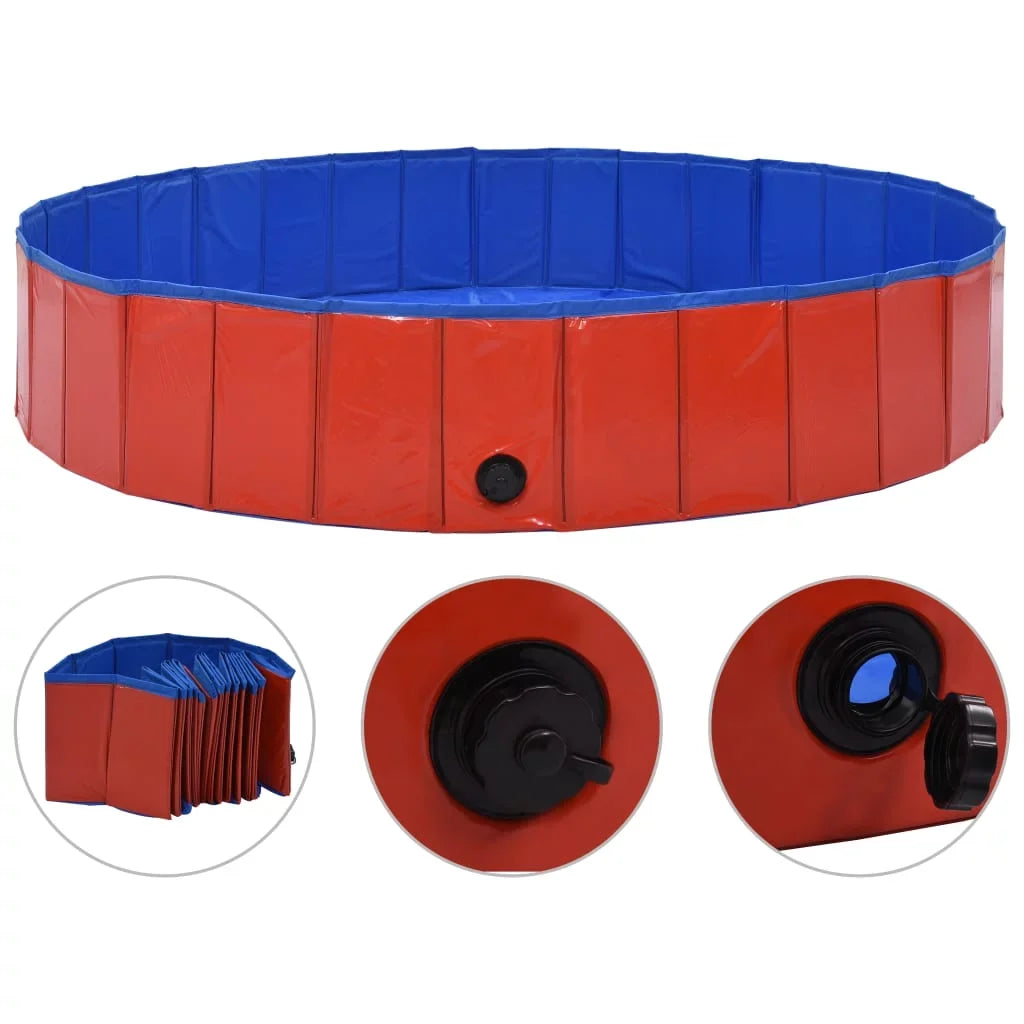 PVC Red Foldable Swimming Dog 63"x11.8" Pool