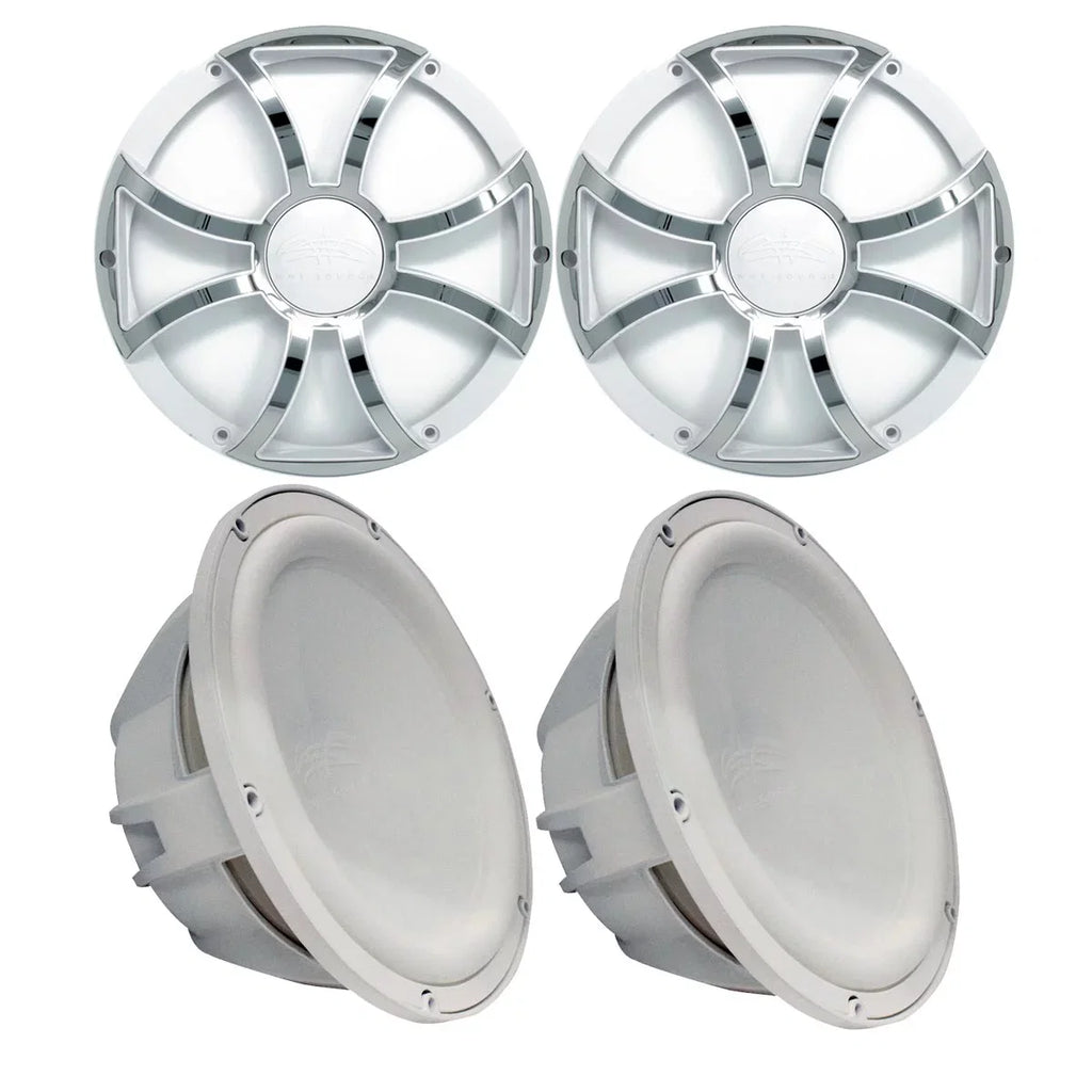 '- - Wet 2 Stainless Grills 10" Subwoofers Two Grills Inserts With Ohm Sounds Subwoofers White Steel & Revo & White
