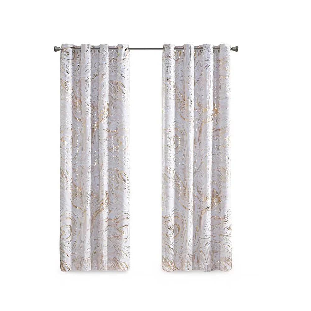 Printed 50x84" Metallic Total Intelligent Grommet Blush/Gold, Blackout Top Design Marble Curtain, Rebecca