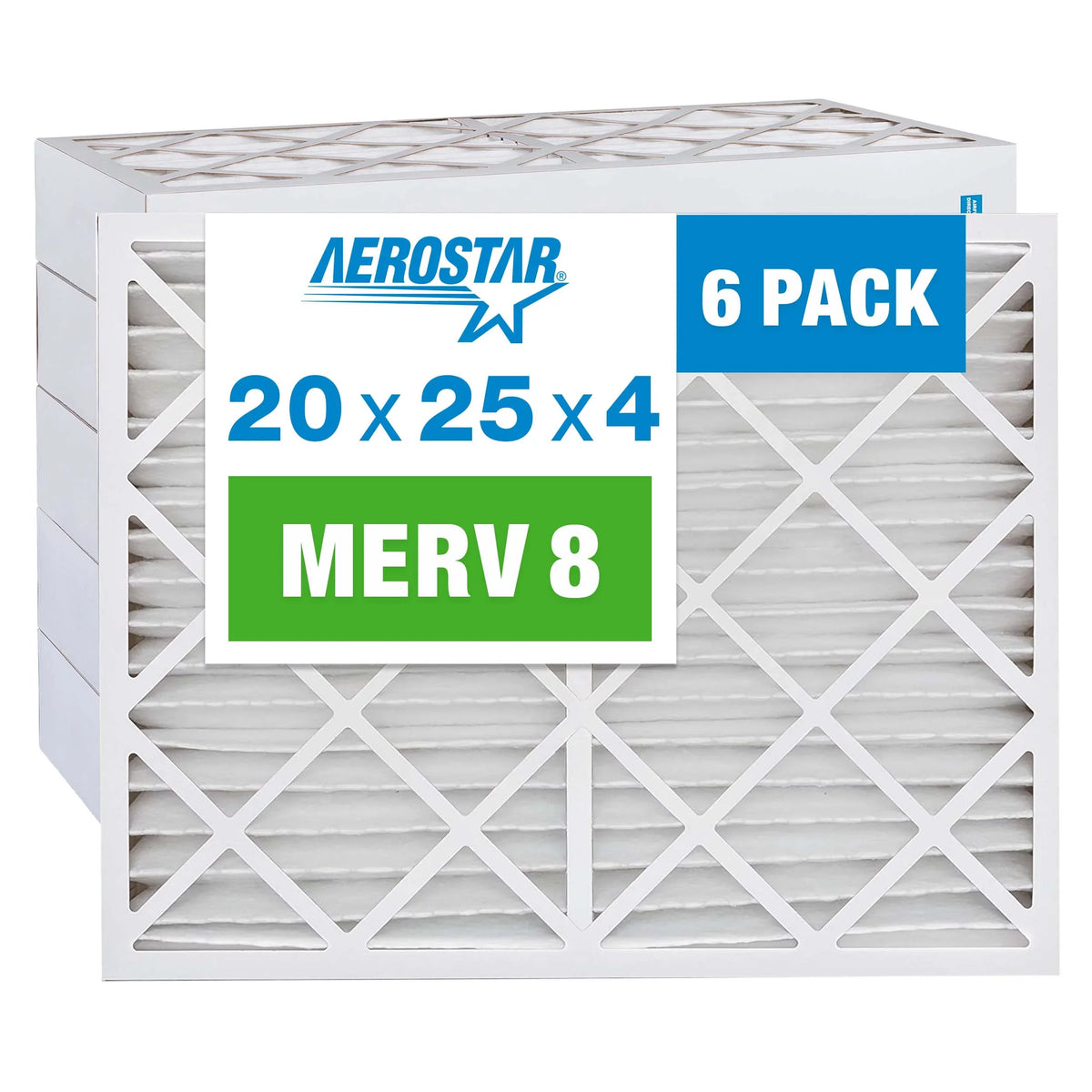 Pleated Aerostar Filter, Air Pack MERV 8 6 20x25x4 Filter, Furnace Air AC