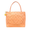 Orange Lambskin Bag Medallion Tote Tote Women Authenticated (Good) Leather Pre-Owned