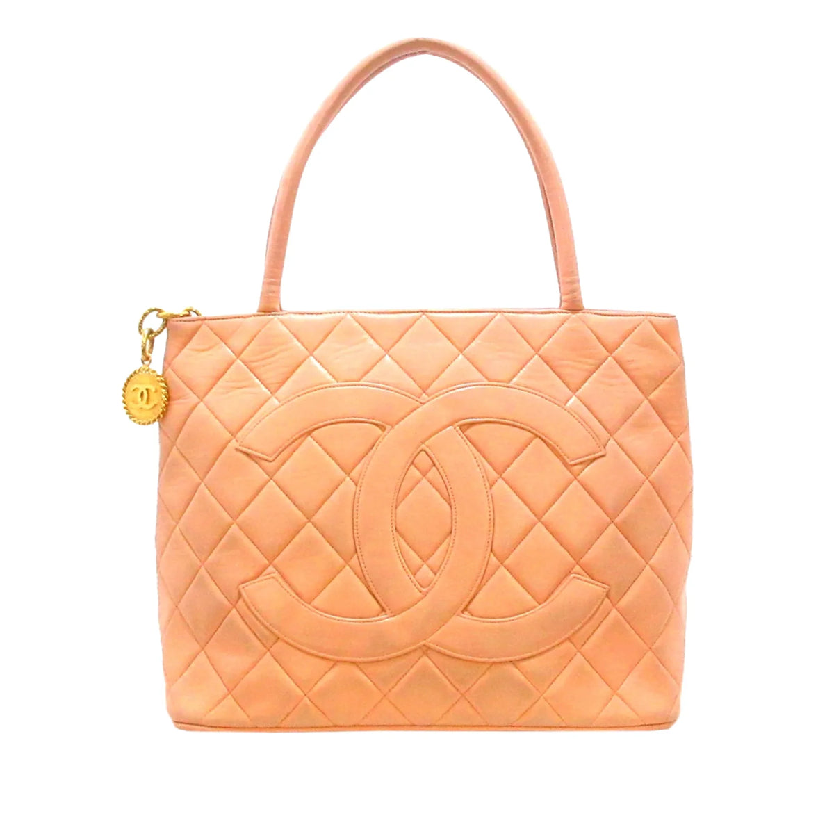 Orange Lambskin Bag Medallion Tote Tote Women Authenticated (Good) Leather Pre-Owned