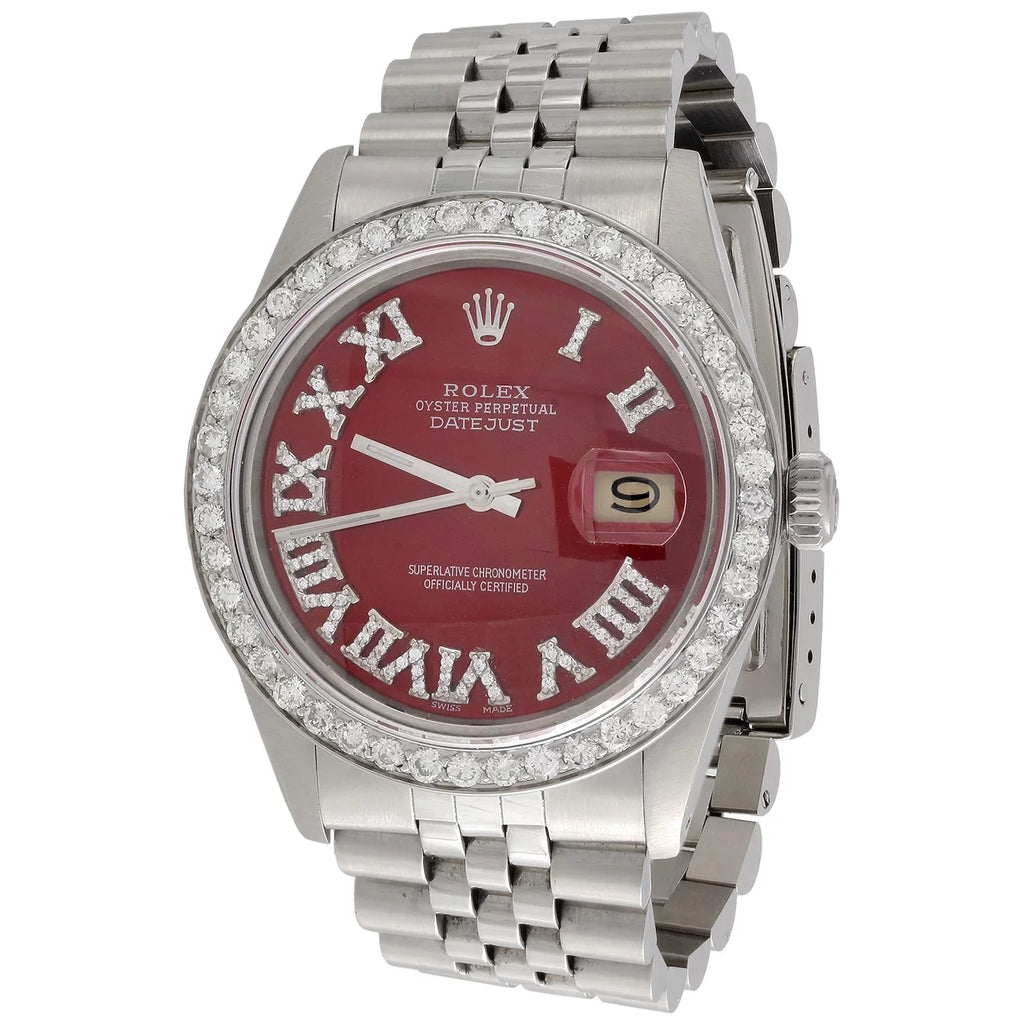 Diamond Red Roman Dial . Quick Set 1/2 Numeral Fit DateJust 36mm Rolex to