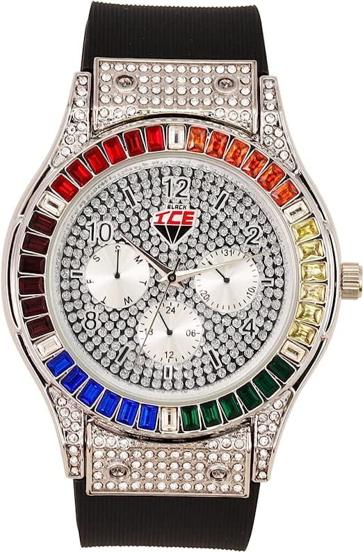 Color Set. Charles Flame Sets Out Out Blinged Single on Blast (ST10380- Bracelets ) Out Watch Colourful Iced Iced Rainbow Collection or Mens with Combo Raymond