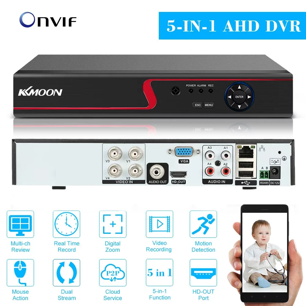 ( /Analog/// 1080P Monitoring Camera Phone 4CH ) Definition office System Home kit Digital Recorder High Plug Remote Video Full KKmoon P2P for