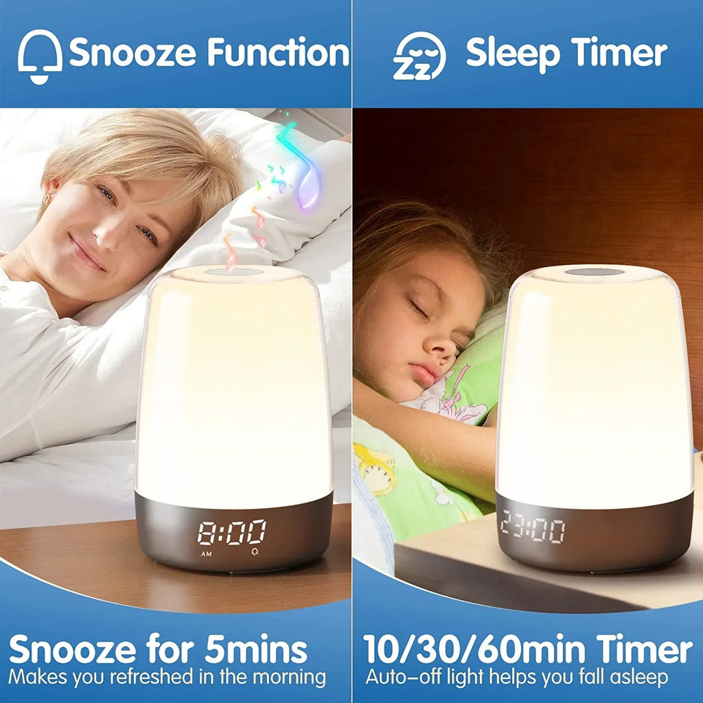 Kid Bedside Simulation Bedroom Lights, Wake Dimmable Timer Snooze Aid, Up Nursery for Light Lamp Sound Sleep Sleepers RGB Light Clock 7 Alarms, Night Heavy Alarm Sun Sunrise 7 Natural Adults,