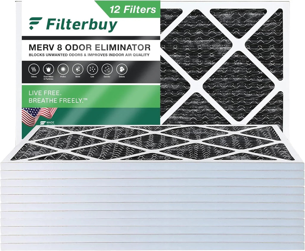 Filterbuy HVAC Odor 8 with (12-Pack) Eliminator Activated 18x30x1 Filters MERV Air Pleated AC Furnace Carbon