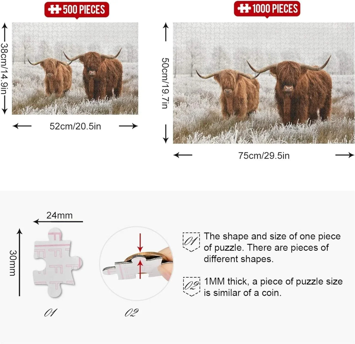 Scottish Wooden Puzzles for Friends Gift Adults, Pieces Creative Exercise Grandparents 500 for Jigsaw Challenging Parents Family Highland Fun Brain Game Jigsaw Cow Puzzle