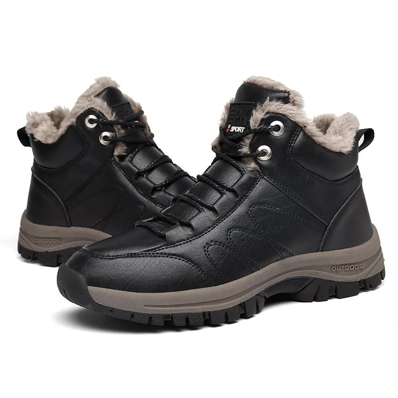 Moistureproof Boots Work Size Lopsie Outdoor Boots Hiking 11 Men's Black/Brown Leather Genuine Snow