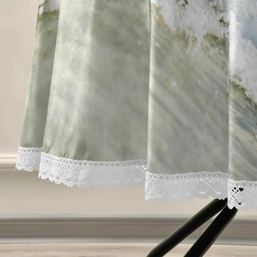 Wrinkle Decor Indoor Party Circular Kitchen Lace Summer for Shield Ocean Wave Round Tablecloth Sea Free, Table 60inch Washable Dining Tropical
