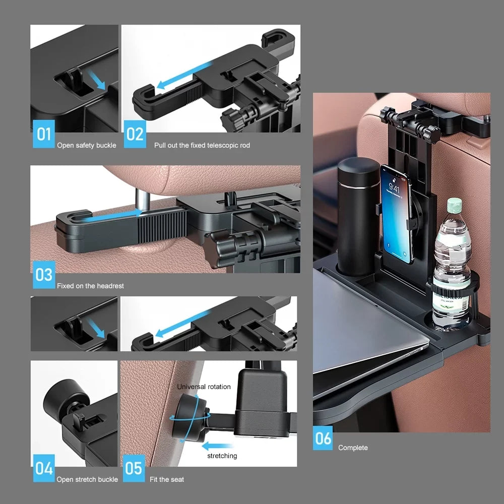 Tray, Table Car Multifunctional Eating Phone Car Writing, Holder with Black Adjustable Back Foldable Seat Aibecy Seat Car Working, Table Travel Food for