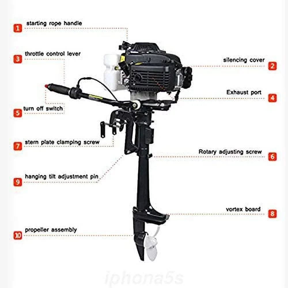 Inflatable Heavy Shaft Motor Vessel Shaft System Duty Propeller Air Cooling Trolling Miumaeov 3.6HP Control Outboard Tiller Fishing 2 Engine Stroke