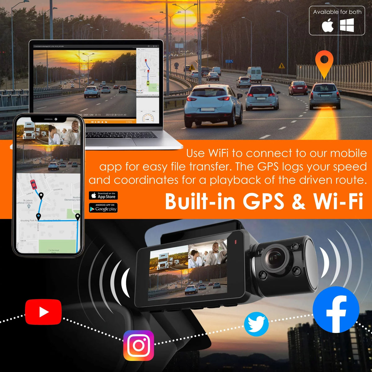GPS with 1440p+1440p+1440p V33 & Rear 3 Rexing Built-in Dashcam Front, and Channel Camera Cabin Wi-Fi