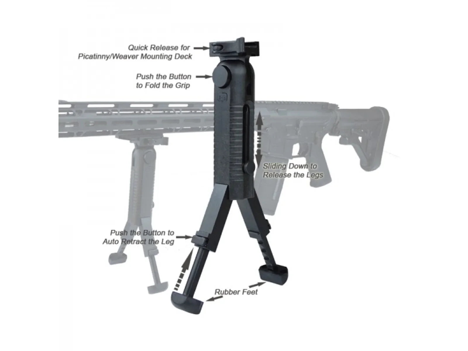 Lion Grip Gears 5-position Folding Bipod, Black Bipod