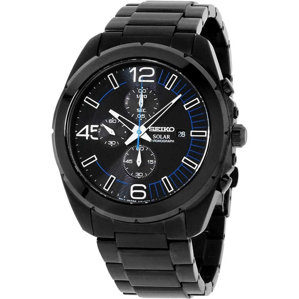 Watch Solar Dial Bracelet Black Black Chronograph Seiko SSC203 - Men's - Stainless -